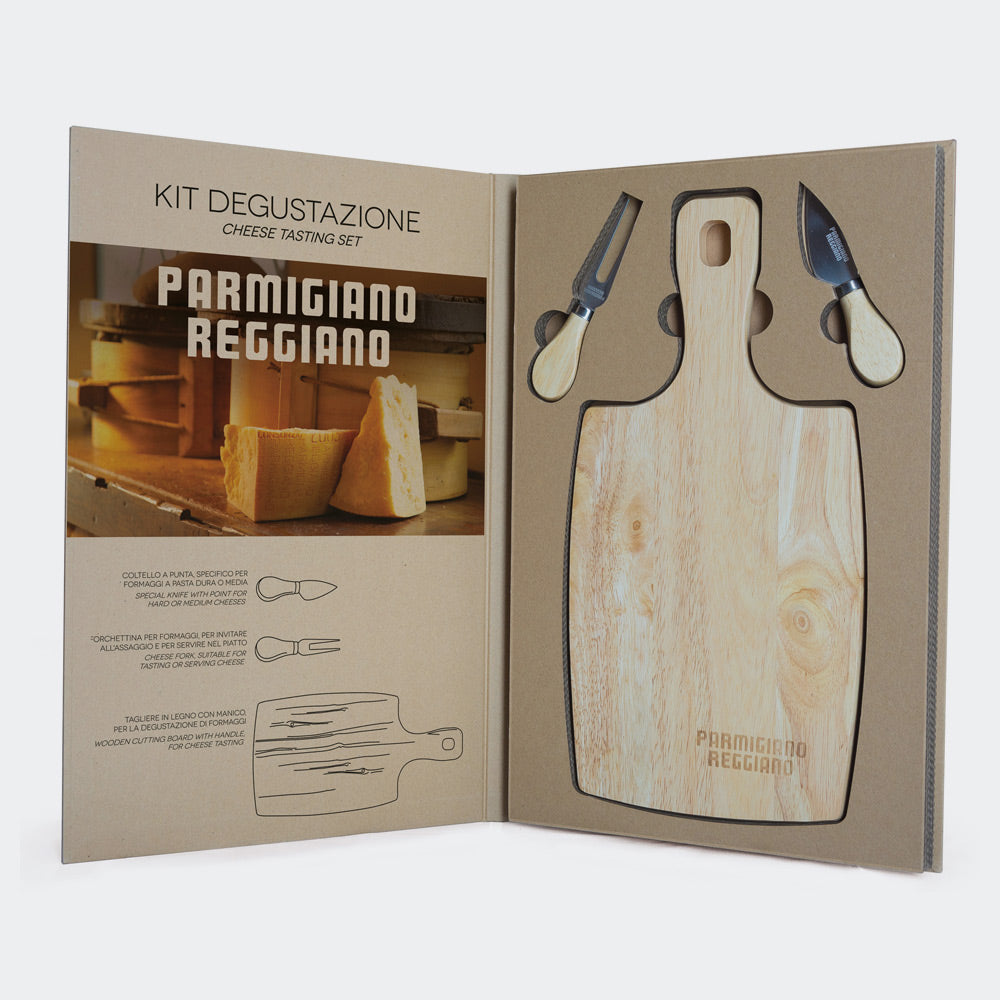 Kit de dégustation 'Coffret de livres en bois' Original Parmigiano Reggiano