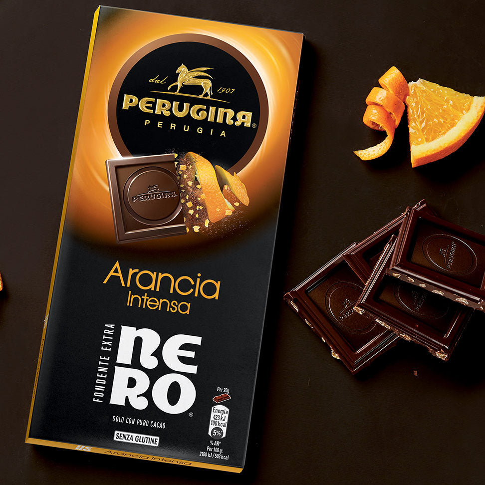 Perugina Nero Fondente Extra Arancia - Barre de chocolat noir et granulés à l'orange de Sicile
